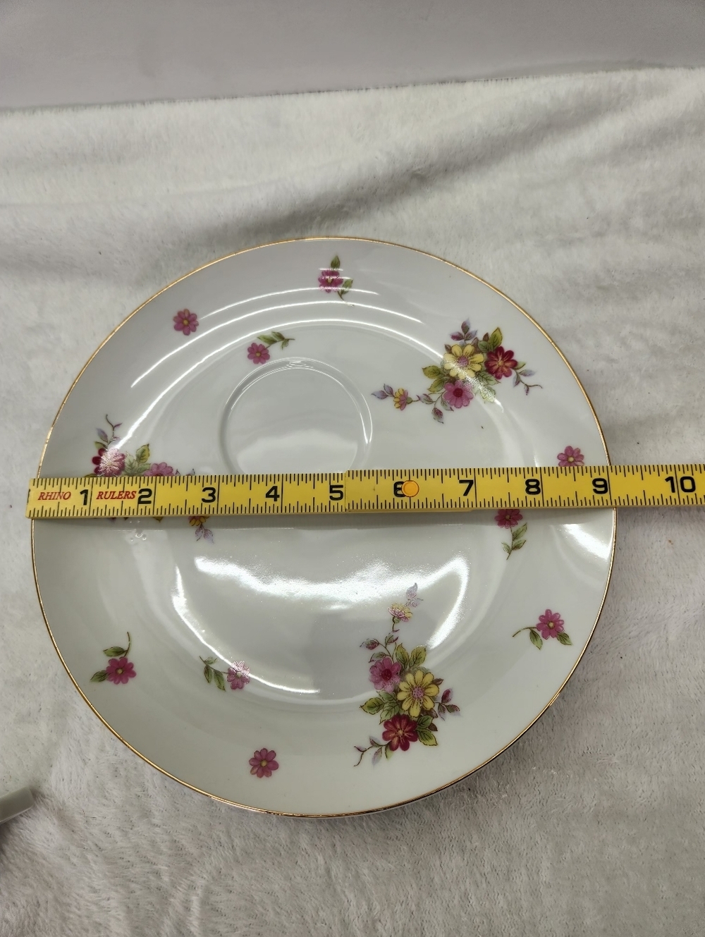 Vintage Fine White Porcelain Floral Cup and Snack Plate - Pink and Yellow - Picture 8 of 9